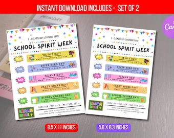 EDITABLE School Spirit Week Flyer, School Spirit Week Poster, Spirit Week Fundraiser, School Fundraiser PTO PTA Event, Instant Download
