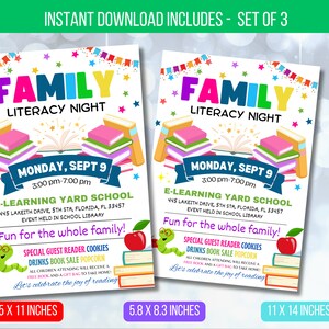EDITABLE Family Literacy Night Flyer, PTO PTA Reading Book Sale School Flyer, Book Fair School Church Flyer Printable, Digital Printable