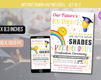 EDITABLE Our Future is Bright, Kindergarten Graduation Invitation, Graduation Announcement, Class Graduation Ceremony, Instant Download