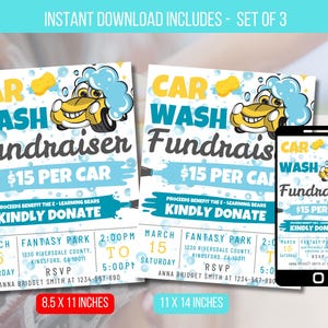 EDITABLE Car wash Fundraiser Flyer, PTA PTO Flyer, School Benefit Fundraiser Event Poster Digital, Fundraiser Invitation Instant Download