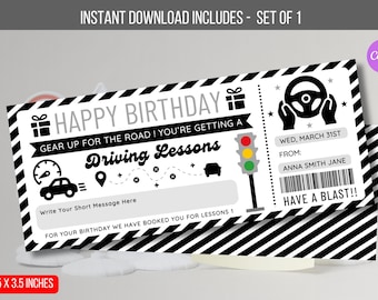 EDITABLE Driving Lesson Gift Voucher, Birthday Surprise Driving School Gift Voucher Ticket, Voucher Ticket, Teen Gift Idea Learn To Drive