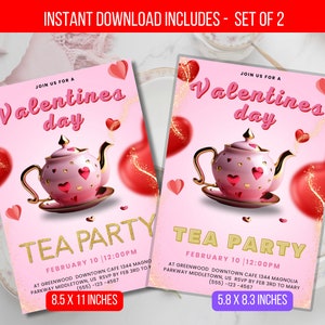 EDITABLE Valentines Day Tea Party Invitation, Ladies Tea Party Invite, Party Template Printable Digital Invite Instant Download