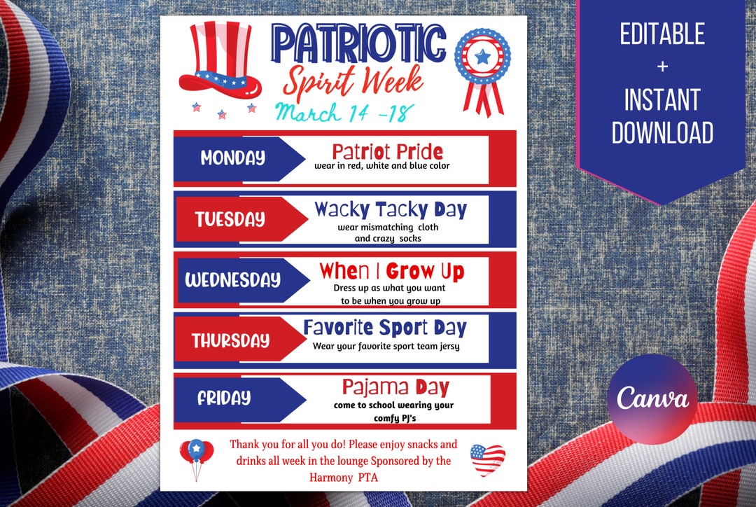 patriot-spirit-week-editable-itinerary-schedule-printable-diy-spirit-week-school-pto-pta-monthly-planner-flyer-instant-download-etsy