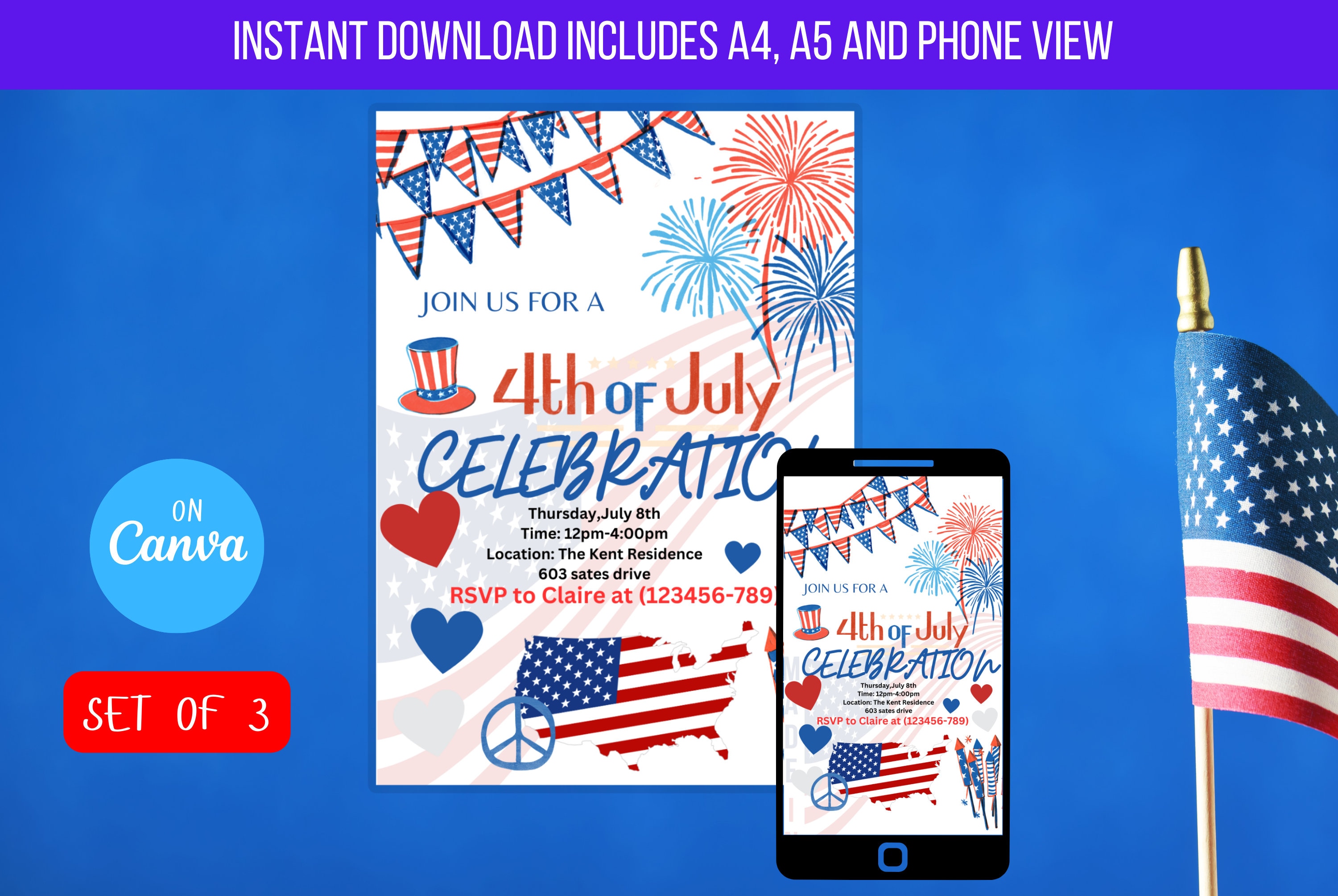 EDITABLE 4th of July Invitation Template Printable Fourth of - Etsy