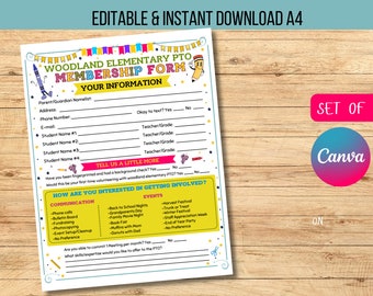 Printable/Editable PTO PTA Membership Form, Pto/pta Parent Volunteer Sign Up Form Template, Back to School Recruitment, CANVA Template