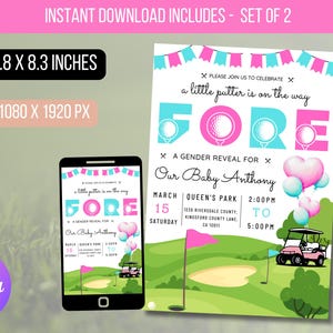 EDITABLE Golf Gender Reveal Par-tee Invitation, Golfing Coed Gender Reveal Party Invitation, He Or She, Boy Or Girl Reveal Instant Download