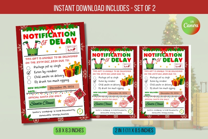 EDITABLE Notification of Delay Label, Christmas Gift Letter From Santa ...