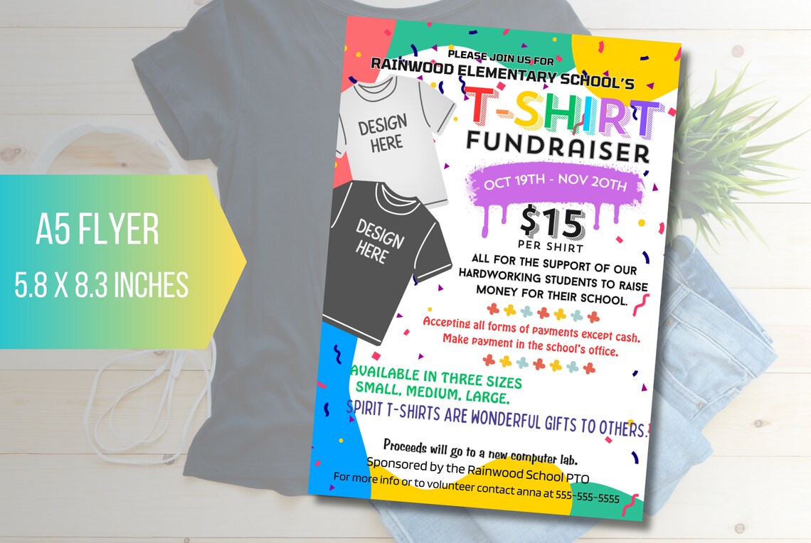 Shirt Raffle Sign EDITABLE T-shirt Fundraiser Flyer Printable PTO PTA Sale Clothing ...