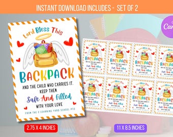 Etiqueta editable de bendiciones para mochilas, etiquetas religiosas para la vuelta al cole, idea para la escuela, la iglesia, estudiantes y profesores, plantilla digital de descarga instantánea
