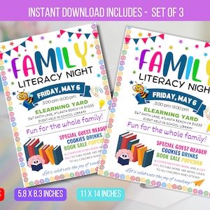 EDITABLE Family Literacy Night Flyer, PTO PTA Reading Book Sale School Flyer, Book Fair School Church Flyer Printable, Digital Printable