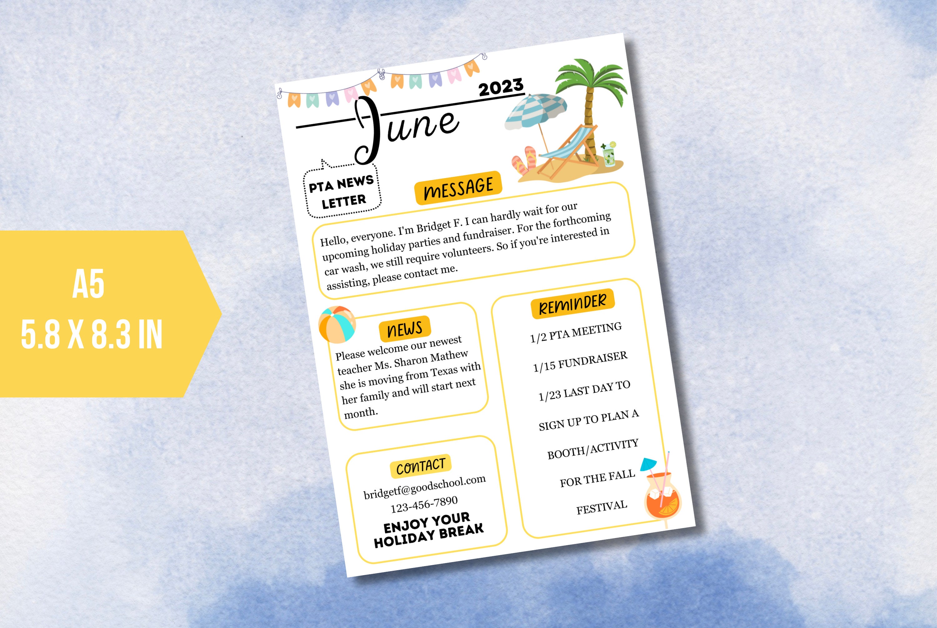 EDITABLE June Newsletter Template, Classroom Printable Handout Flyer ...