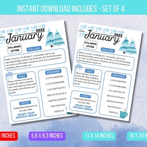 EDITABLE January Newsletter Template, Classroom Printable Handout Flyer, PTO PTA Newsletter Flyer, School Events Handout Instant Download