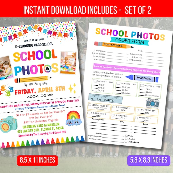 EDITABLE School Photos Flyer, Business Photography Studio, Kids Printable Back to School Graduation Yearbook Photos, School PTO PTA Template