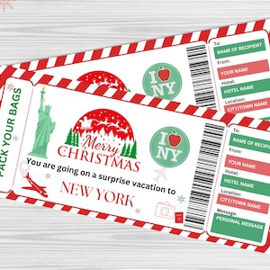 Plantilla de boleto de viaje a Nueva York - Regalo de Navidad - Vale de viaje imprimible - Revelación de viaje sorpresa a Nueva York - DESCARGA INMEDIATA - Texto editable