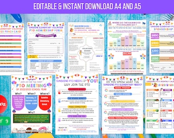 Editable PTO Flyer Bundle, Printable School PTO Information Forms & Flyers, Pto Yearly Calendar, Pto Recruitment Flyer PTO Membership Bundle