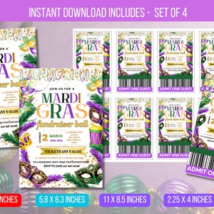 EDITIERBARER Mardi Gras Fundraiser Ball Einladungsflyer mit Einladungskarte, Maskenball formal, Schulkirche Event Benefiz, PTO PTA