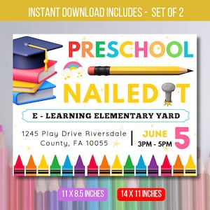 EDITABLE Preschool Nailed It! Sign, Preschool Graduation Photo Prop, End of School Chalkboard Poster, Last Day of Preschool Instant Download