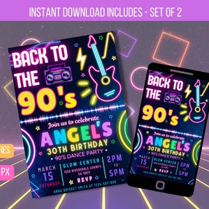 EDITABLE Back to the 90s Birthday Invitation, Ecard, Birthday Invitation, 90s Digital Invitation,  Invitation Retro Instant Download