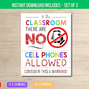 EDITABLE No Cellphones Allowed Wall Sign Classroom Poster, Classroom Management No Phone Zoner Printable Template Instant Download