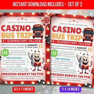 BEWERKBARE Casino Bus Trip Flyer, Casino Card Party Flyer, School Community Party Event uitnodigen, afdrukbare digitale uitnodiging direct downloaden