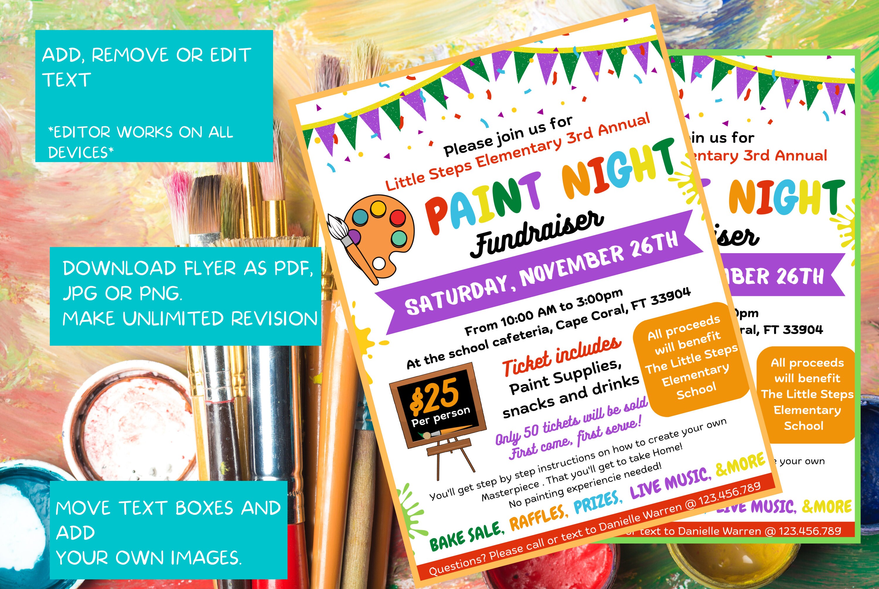 EDITABLE Paint Night Fundraiser Flyer Template Charity Non Etsy