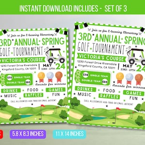 EDIATABLE Golf Tournament Fundraiser Invitation Flyer, PTO PTA Event, School Church Community Fundraiser Event, Digital Instant Download