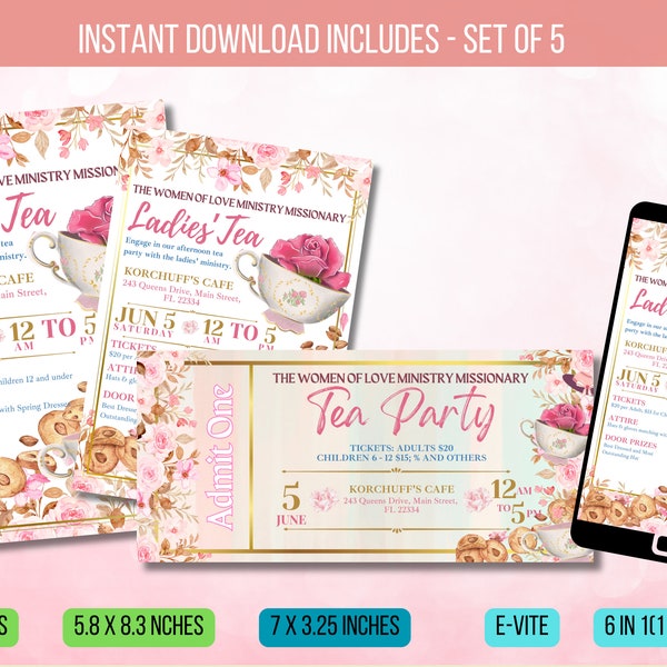 EDITABLE Ladies Tea Party Flyer, Printable Ladies Event Flyer, Brunch Women's Ministry High Afternoon Tea Invite Order of Event Download