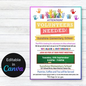 EDITABLE Volunteer Recruitment Flyer, Volunteers Needed Flyer Template, PTO PTA Volunteer Flyer Template, Church Community Event Editable