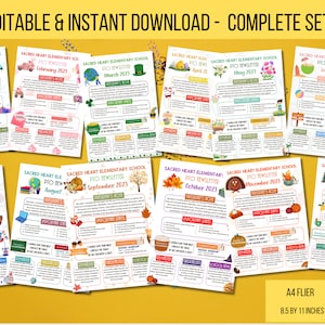 EDITABLE Yearly/Monthly Newsletter Template Set, Classroom Printable Handout Flyer Bundle, PTO PTA Newsletter Bundle, School Events Handout