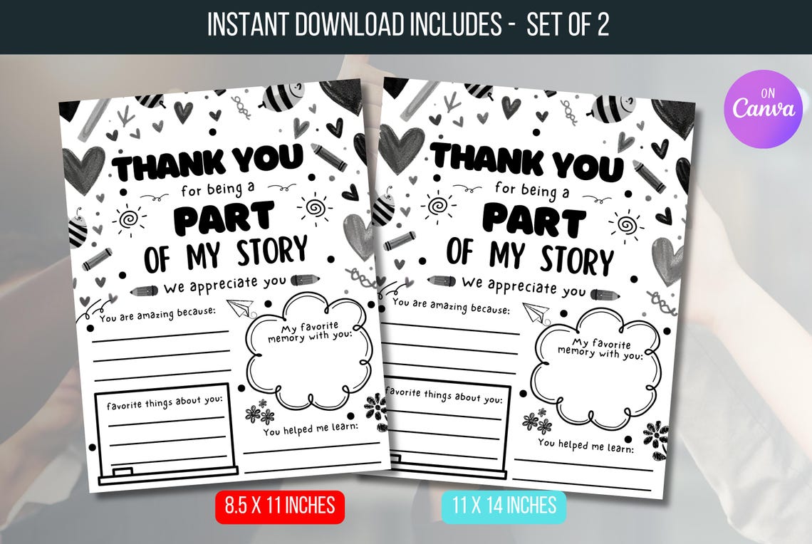 EDITABLE Thank You for Being Part of My Story Template, Teacher ...