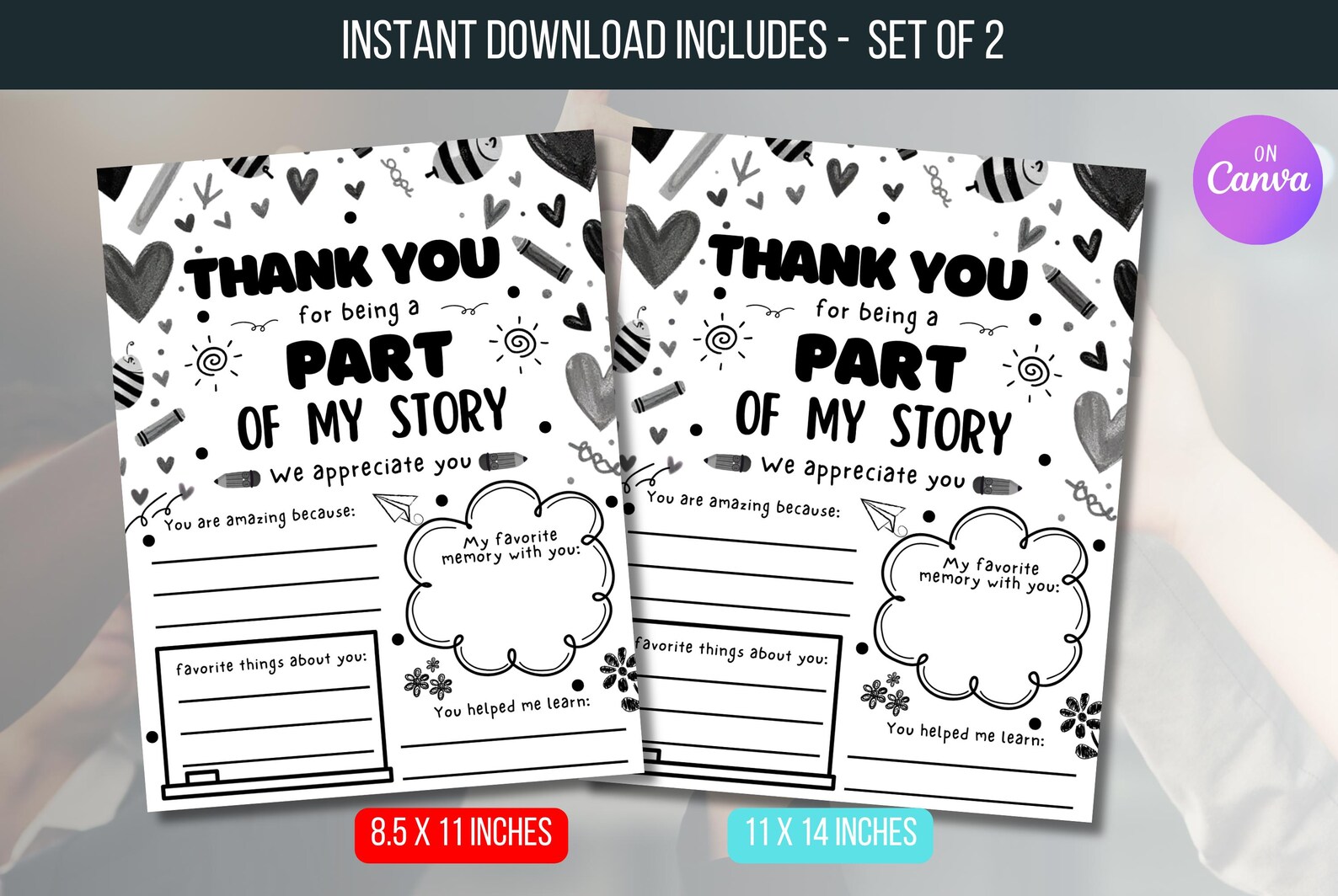 EDITABLE Thank You for Being Part of My Story Template, Teacher ...
