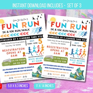 EDITABLE Color Run Invitation Flyer, School Community Fundraiser Event 5k 10k Race Charity School Benefit, Printable Poster Instant Download