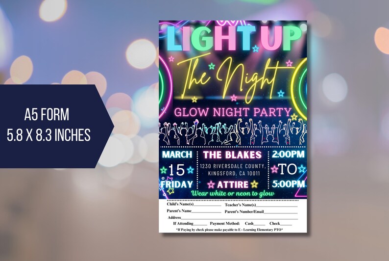 EDITABLE Light up the Night Glow Dance Invitation Flyer With Invitation ...