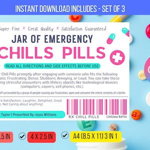 BEWERKBAAR Happy Pills-label, Funny Gag-cadeau Professioneel kantoorcadeau, co-workcadeau, kerstcadeau, verjaardagscadeau, cadeau baas, afdrukbaar label
