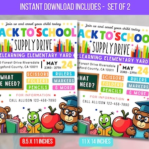 EDITABLE Back To School Supply Drive Flyer Invitation PTO PTA School Fundraiser Back to School Invite Template Printable Instant Download