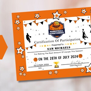 EDITABLE Basketball Certificate, Basketball Certificates Sports Award ...