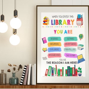 Affiche de classe de la bibliothèque de l’école, décor de bibliothécaire, professeur de technologie, salle des médias, panneau des règles de cette classe, TÉLÉCHARGEMENT INSTANTANÉ Aquarelle