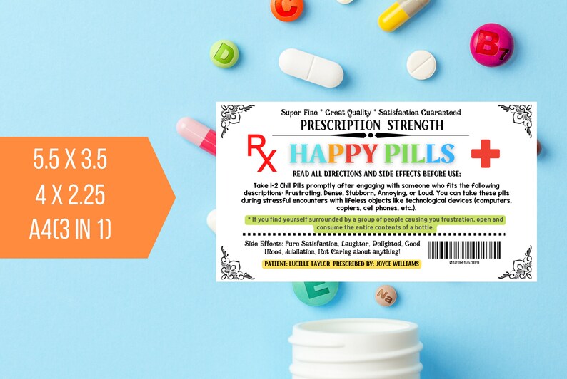 EDITABLE Happy Pills Label, Funny Gag Gift Professional Office Gift ...