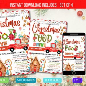 EDITABLE Christmas Food Drive Flyer, School Church Event Invite, PTA PTO Community Food Drive Event Flyer Template Instant Download