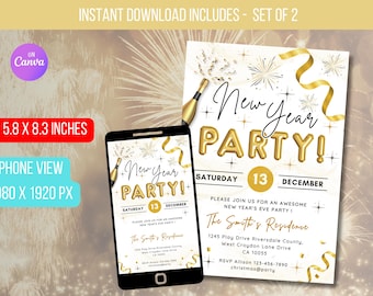 EDITABLE New Years Party Invite, 2024 Cheers to the New Year’s Party Invitation, NYE Party invitation, New Years Eve Evite, Instant Download