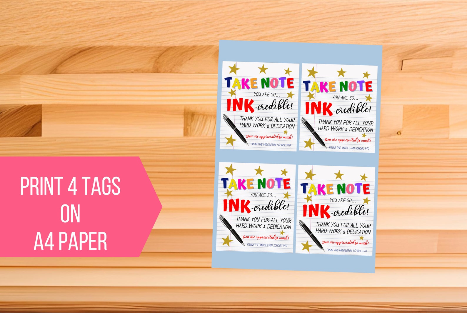 Pen Thank You Gift Tags, Take Note You Are Ink-credible, Teacher Staff ...