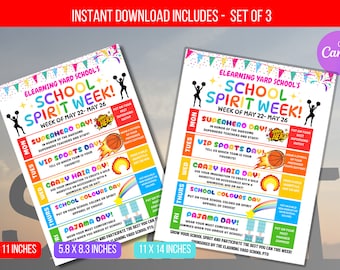 EDITABLE School Spirit Week Flyer, School Spirit Week Poster, Spirit Week Fundraiser, School Fundraiser PTO PTA Event, Instant Download