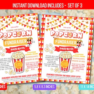 EDITABLE Popcorn Fundraiser Flyer Template, Non Profit Event Poster, PTA PTO School Popcorn Fundraiser Event, Popcorn Sale Marketing Flyer