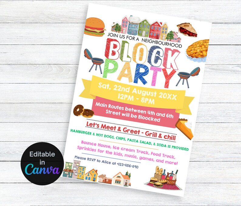 Block Party Invitation, Editable, Street Party, Community Dinner Flyer