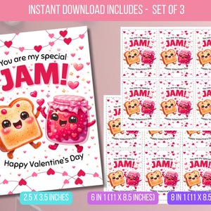 May include: A set of Valentine's Day cards and tags with a cute toast and jam design. The main card reads "You are my special JAM!" with the text "Happy Valentine's Day". The set includes cards and tags in various sizes.