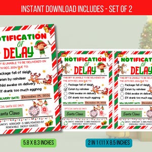 Etiqueta de notificação de atraso EDITÁVEL, Carta de presente de Natal do Papai Noel, Pacote de Natal atrasado Presente de Natal Download instantâneo