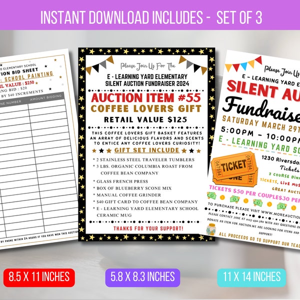 EDITABLE Silent Auction Fundraiser Template, Auction Fundraiser Invite, Fundraiser Printable Digital Invite for Auction Instant Download