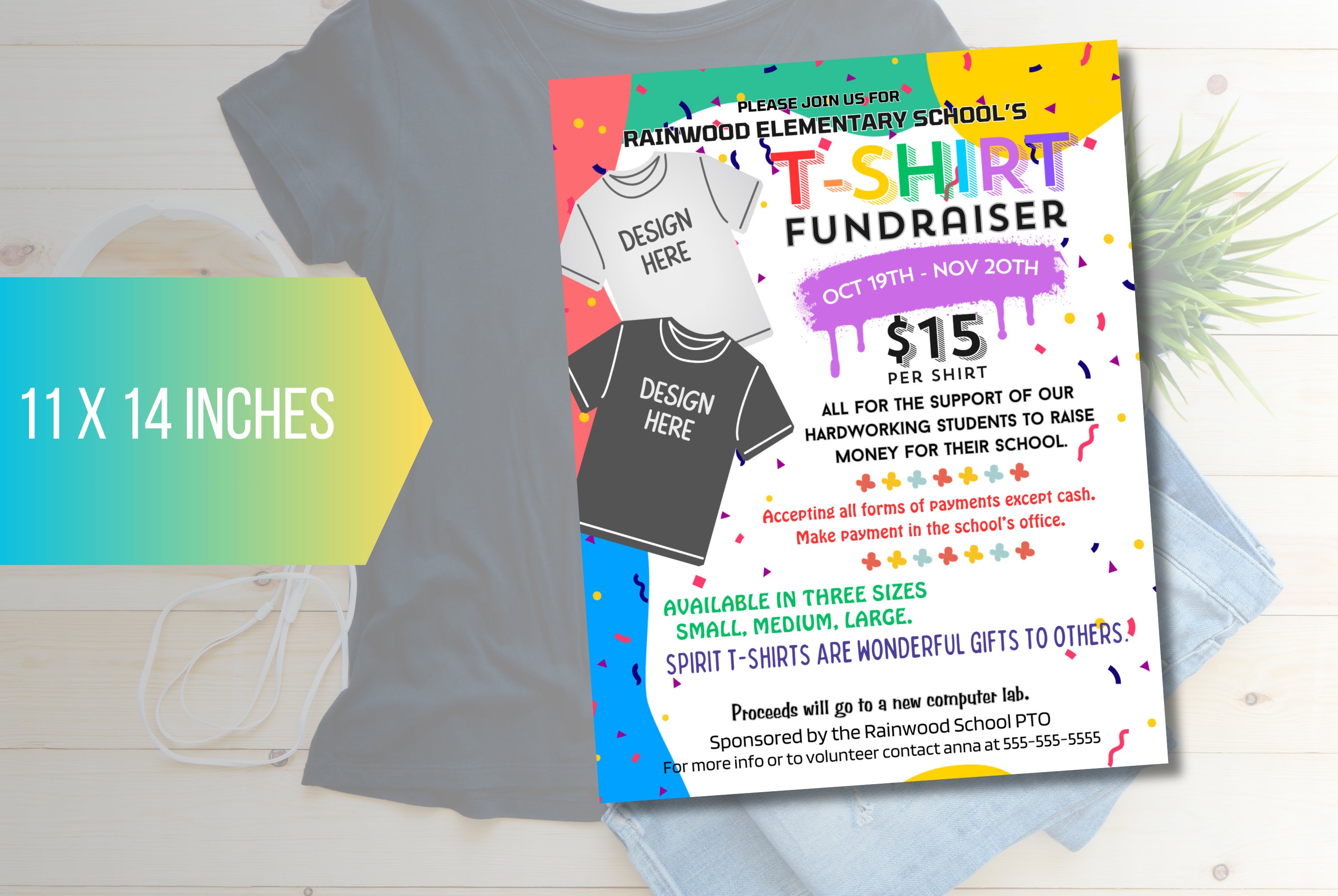 Shirt Raffle Sign EDITABLE T-shirt Fundraiser Flyer Printable PTO PTA Sale Clothing ...