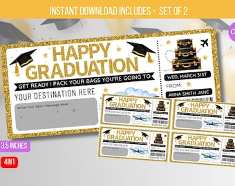 EDITABLE Graduation Boarding Pass Ticket, Graduation Gift Ticket, Plane Ticket, Surprise Trip Ticket, Surprise Vacation Instant Download