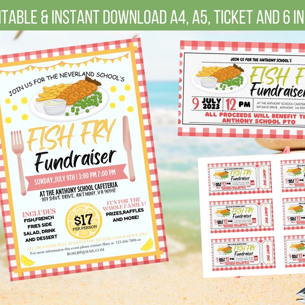 EDITABLE Fish Fry Fundraiser Flyer, Fish Fry fundraiser invitation, PTO PTA Church School Charity, Fish Fry Benefit Template, Raise Money